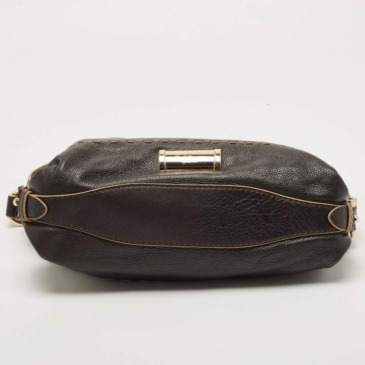Pre Owned Lancel Dark Brown Wildstitch Leather Front Pocket Shoulder Bag