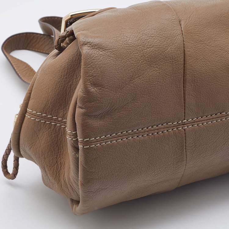 Pre Owned Lancel Beige Leather Buckle Handle Shoulder Bag