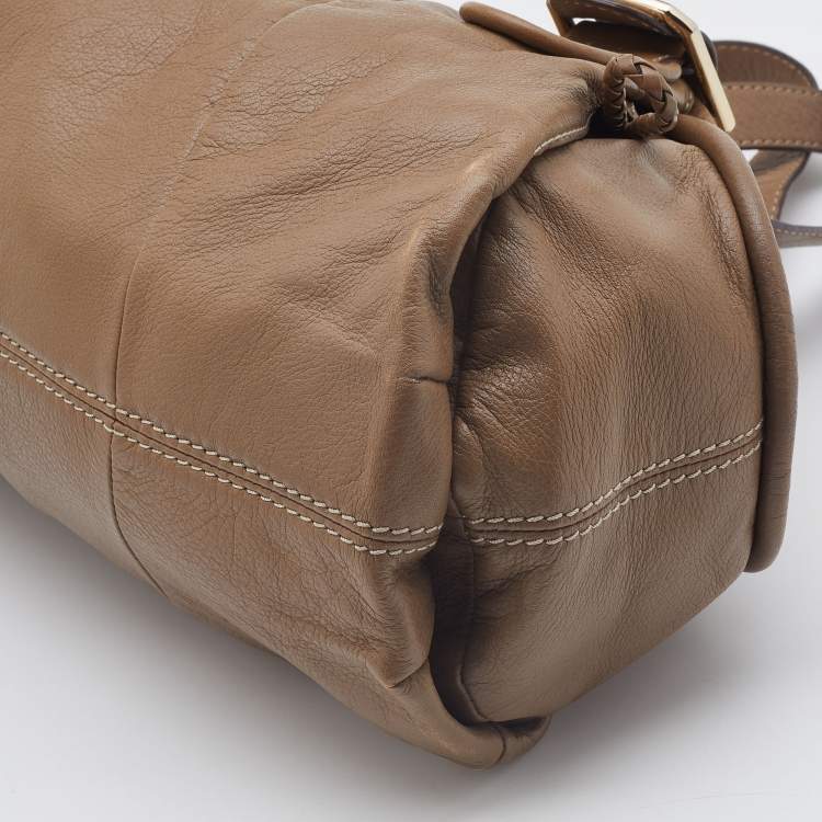 Pre Owned Lancel Beige Leather Buckle Handle Shoulder Bag