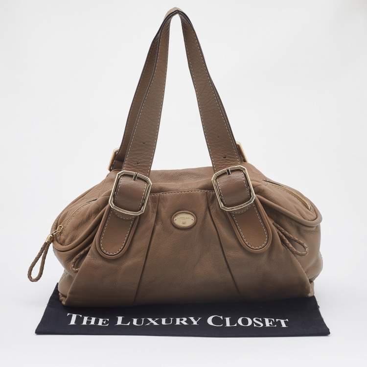 Pre Owned Lancel Beige Leather Buckle Handle Shoulder Bag