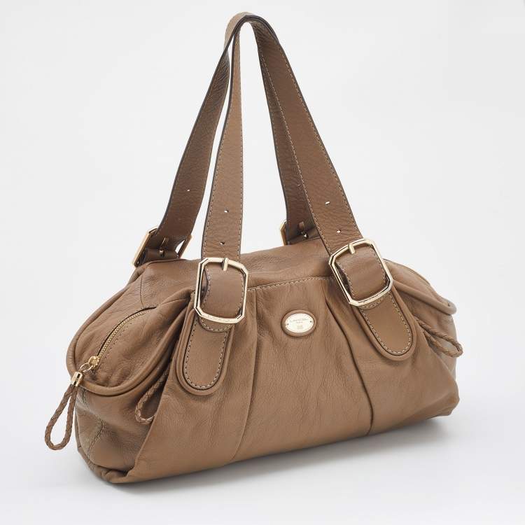 Pre Owned Lancel Beige Leather Buckle Handle Shoulder Bag