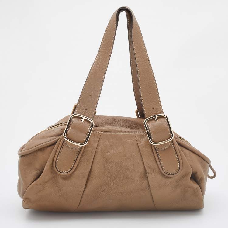 Pre Owned Lancel Beige Leather Buckle Handle Shoulder Bag