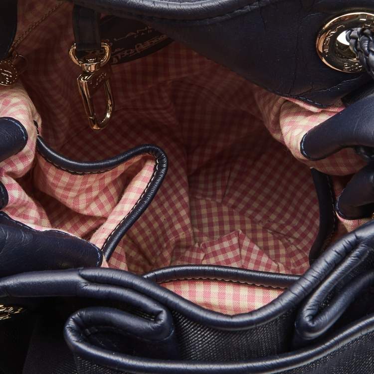 Pre Owned Lancel Navy Blue Denim and Leather Le Brigitte Bardot Hobo