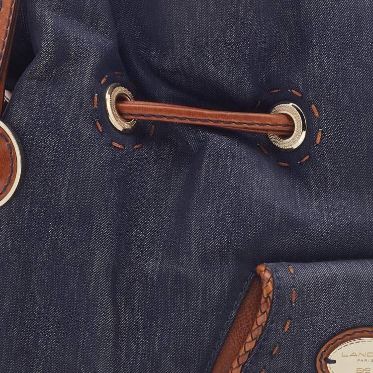 Pre Owned Lancel Blue/Brown Denim and Leather Premier Flirt Bucket Bag
