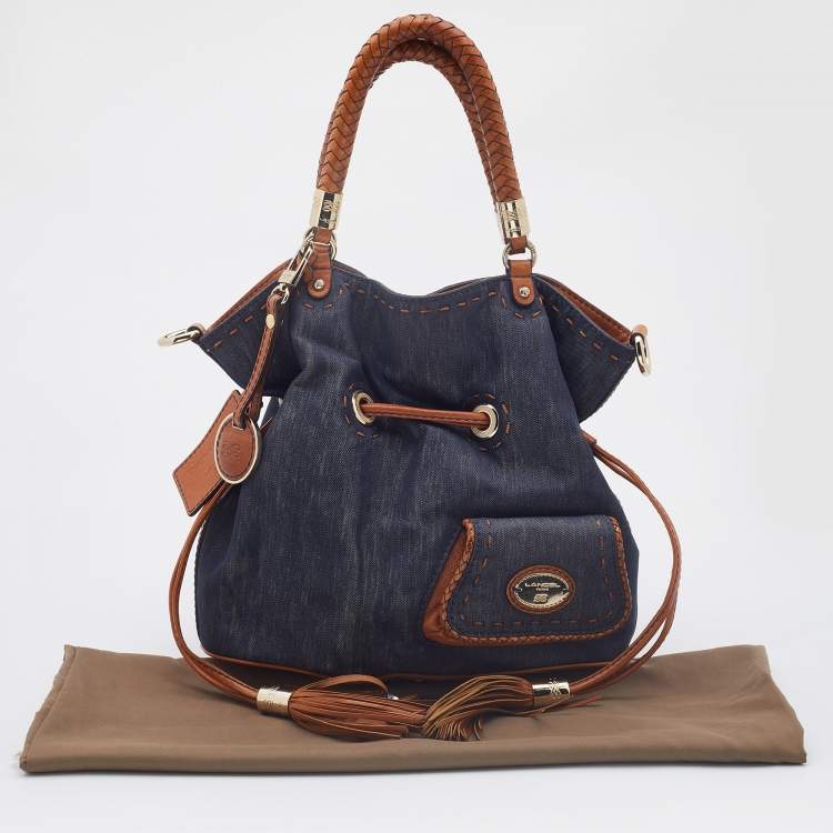 Pre Owned Lancel Blue/Brown Denim and Leather Premier Flirt Bucket Bag