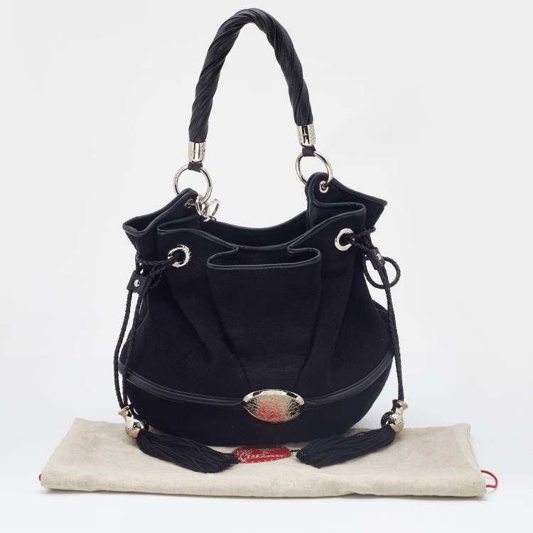 Pre Owned Lancel Black Canvas and Leather Le Brigitte Bardot Hobo