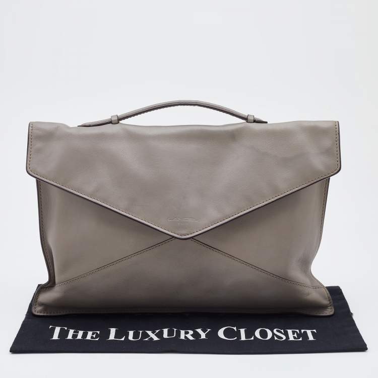 Pre Owned Lancel Grey Leather Envelope Flap Clutch Bag