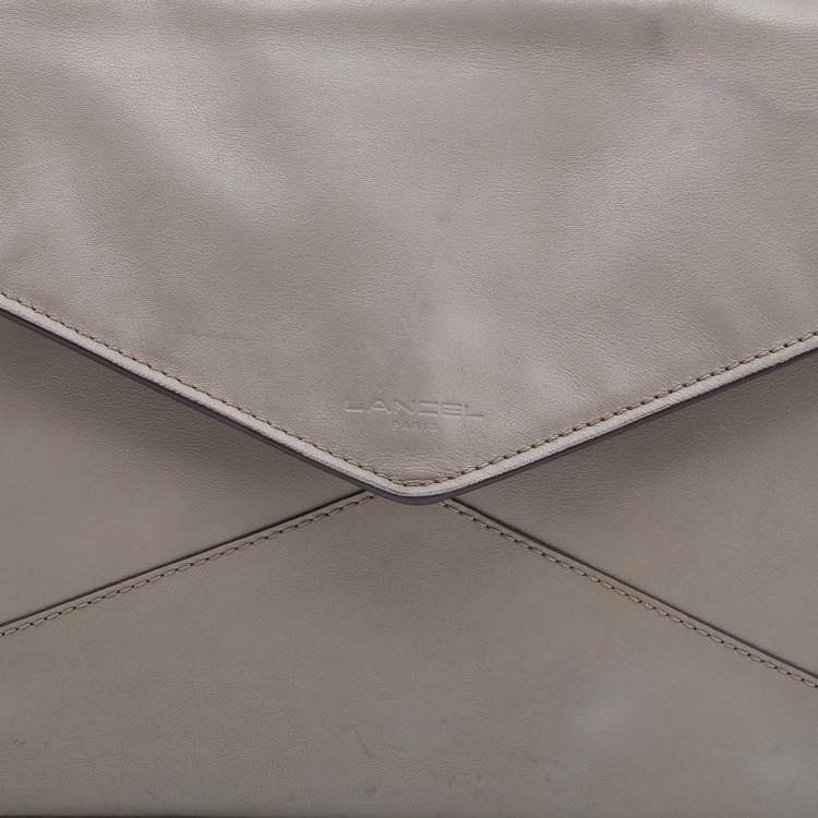 Pre Owned Lancel Grey Leather Envelope Flap Clutch Bag