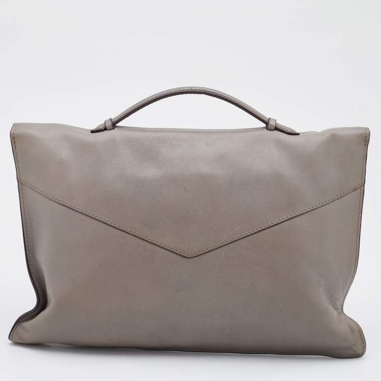 Pre Owned Lancel Grey Leather Envelope Flap Clutch Bag