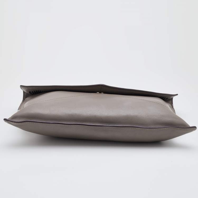 Pre Owned Lancel Grey Leather Envelope Flap Clutch Bag