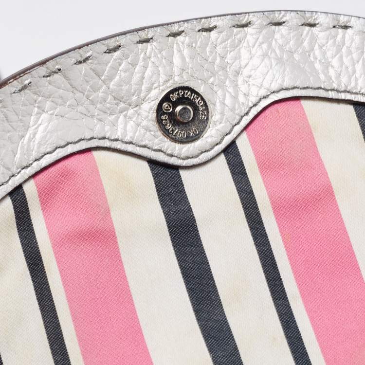 Pre Owned Lancel Silver Leather Logo Embellished Crossbody Bag