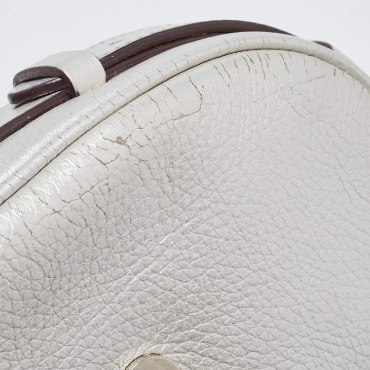 Pre Owned Lancel Silver Leather Logo Embellished Crossbody Bag