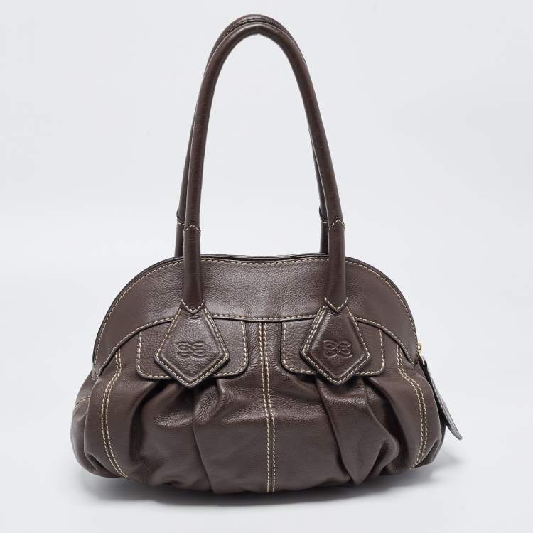 Pre Owned Lancel Choco Brown Leather Gousset Satchel