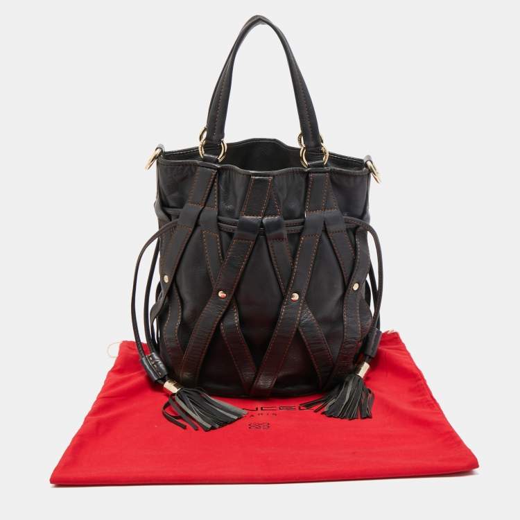 Pre Owned Lancel Dark Brown Leather Elsa Sellier Bucket Shoulder Bag