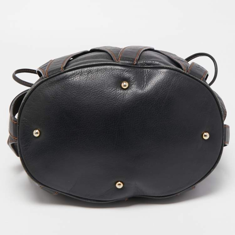 Pre Owned Lancel Dark Brown Leather Elsa Sellier Bucket Shoulder Bag