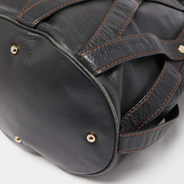 Pre Owned Lancel Dark Brown Leather Elsa Sellier Bucket Shoulder Bag
