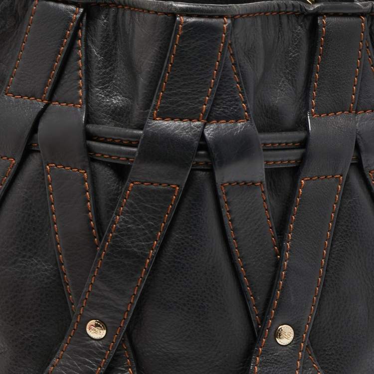 Pre Owned Lancel Dark Brown Leather Elsa Sellier Bucket Shoulder Bag