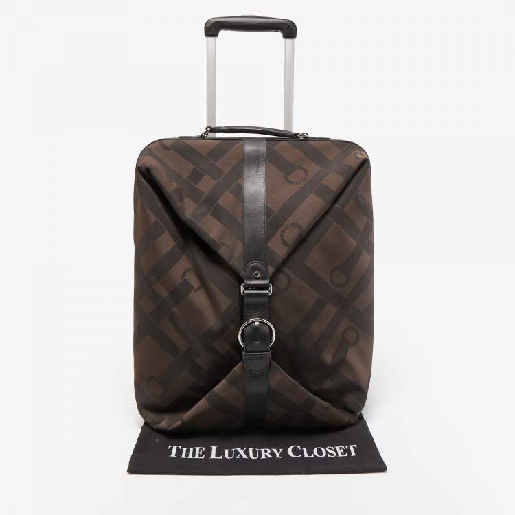 Pre Owned Lancel Black/Dark Brown Jacquard Canvas Rolling Luggage 50