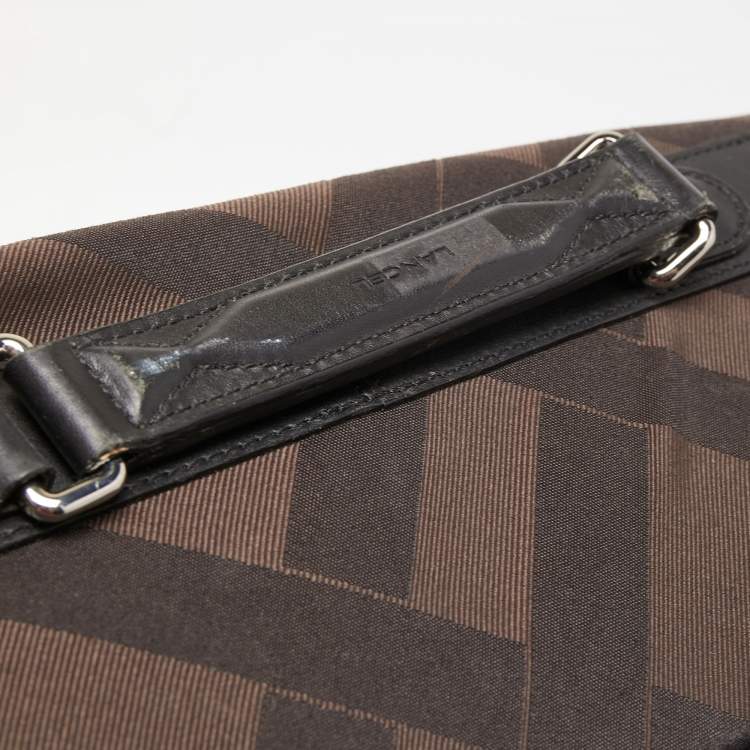 Pre Owned Lancel Black/Dark Brown Jacquard Canvas Rolling Luggage 50