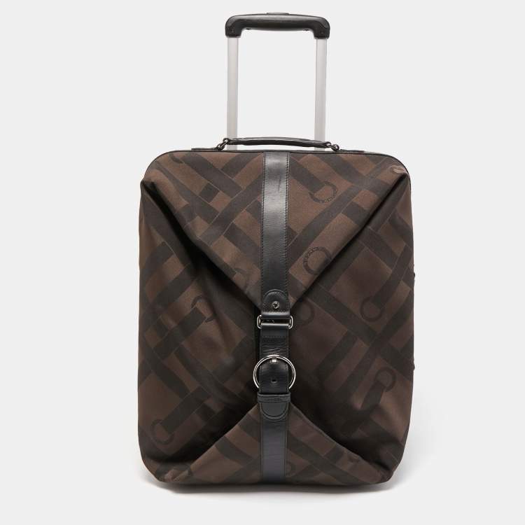 Pre Owned Lancel Black/Dark Brown Jacquard Canvas Rolling Luggage 50