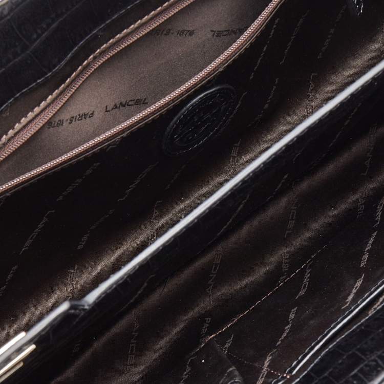 Pre Owned Lancel Black Crocodile Leather Double Pocket Tote