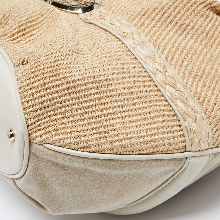 Pre Owned Lancel Beige/Cream Tweed,Suede and Leather Le Brigitte Bardot Hobo