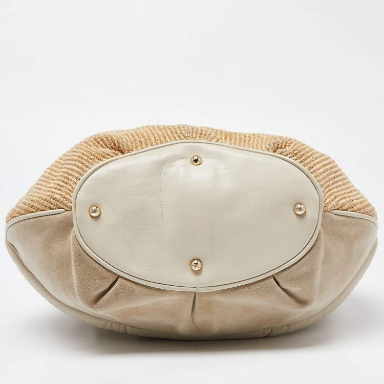 Pre Owned Lancel Beige/Cream Tweed,Suede and Leather Le Brigitte Bardot Hobo