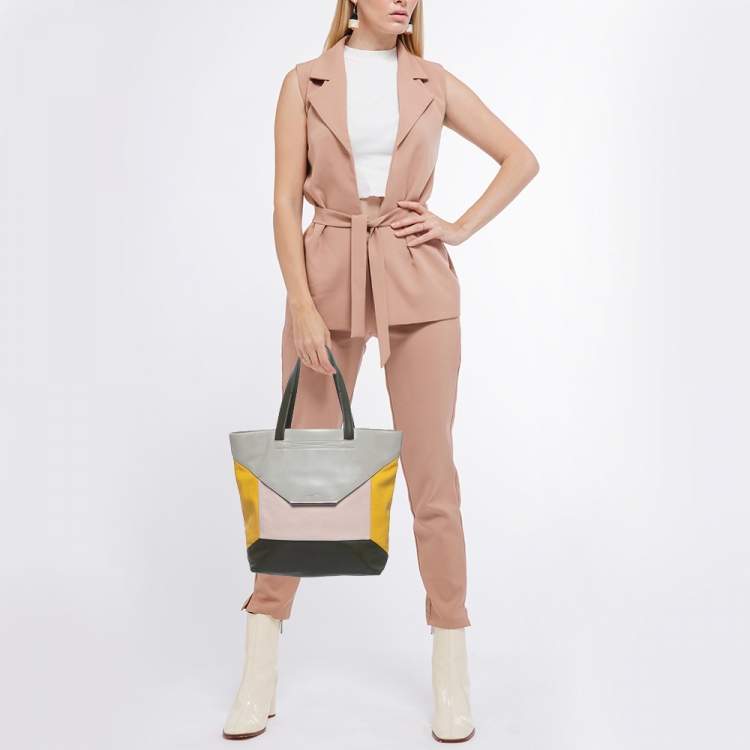 Pre Owned Lancel Multicolor Leather Block Envelope Tote