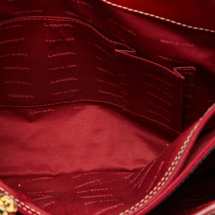 Pre Owned Lancel Red Embossed Leather Drawstring Tote