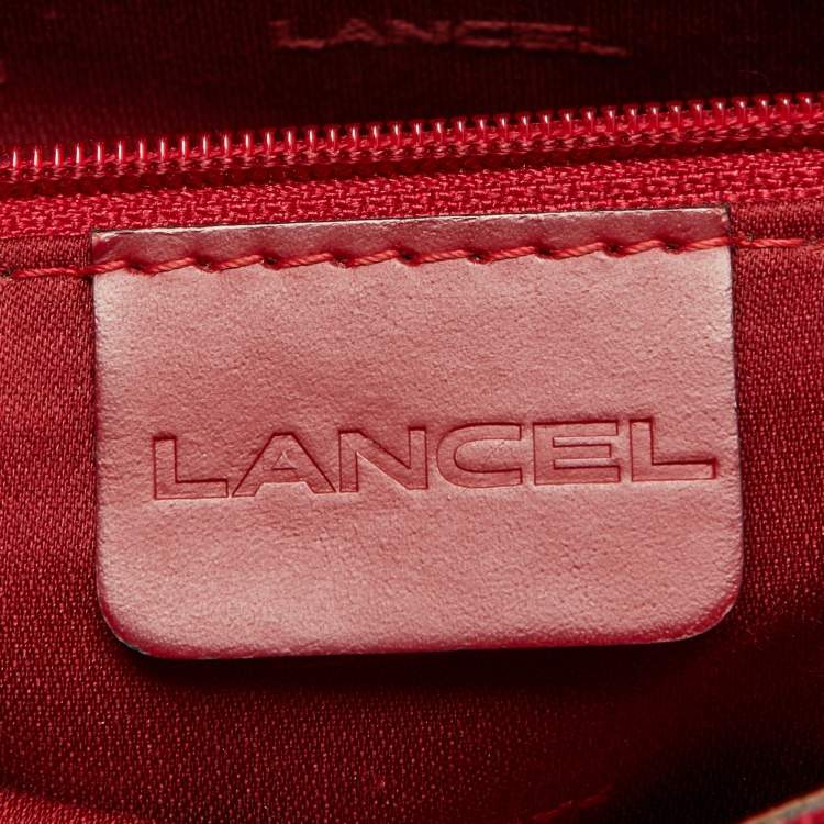 Pre Owned Lancel Red Embossed Leather Drawstring Tote