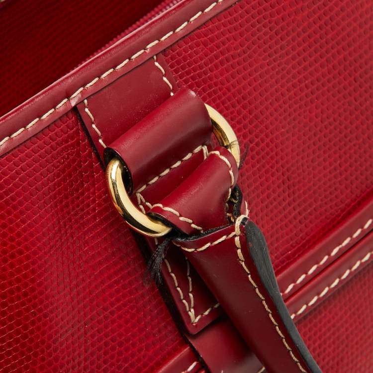 Pre Owned Lancel Red Embossed Leather Drawstring Tote