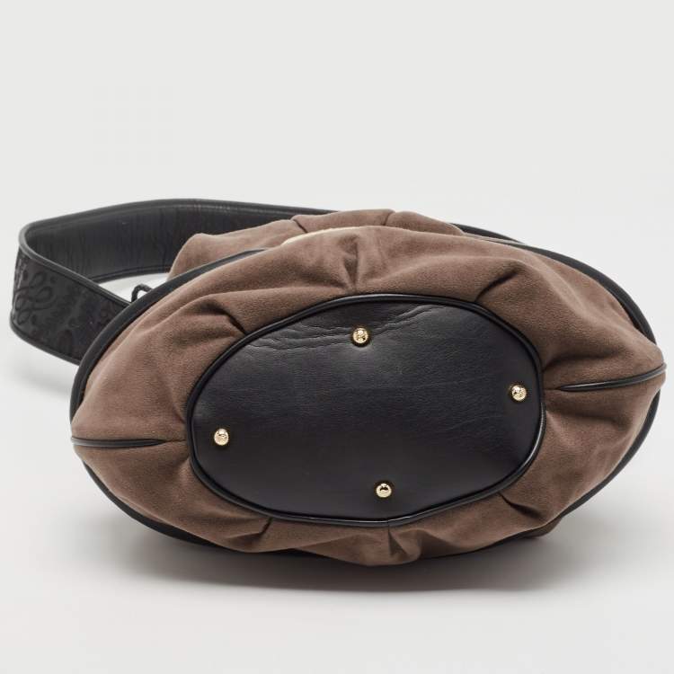 Pre Owned Lancel Dark Brown/Black Suede and Leather Le Brigitte Bardot Hobo