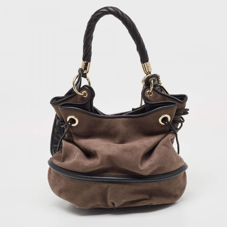 Pre Owned Lancel Dark Brown/Black Suede and Leather Le Brigitte Bardot Hobo