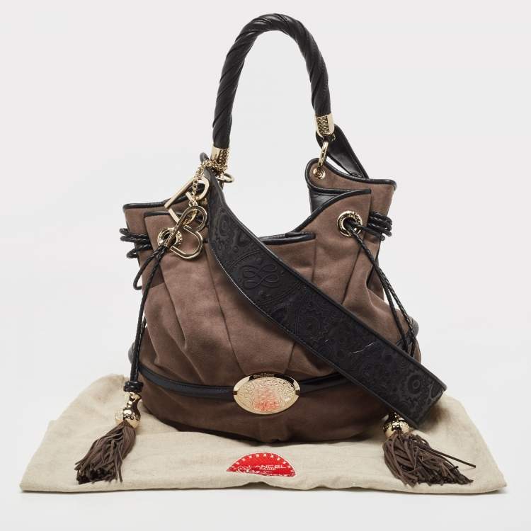 Pre Owned Lancel Dark Brown/Black Suede and Leather Le Brigitte Bardot Hobo