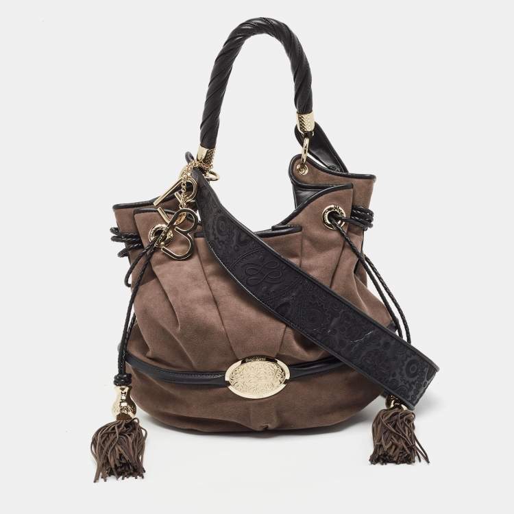 Lancel Dark Brown Black Suede and Leather Le Brigitte Bardot Hobo