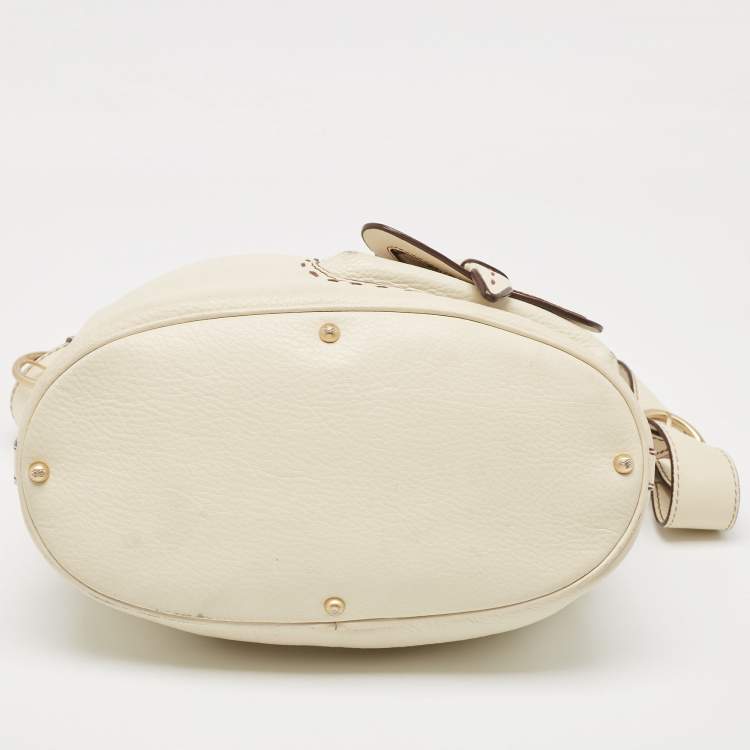Pre Owned Lancel Off White Leather Premiere Flirt Bucket Bag