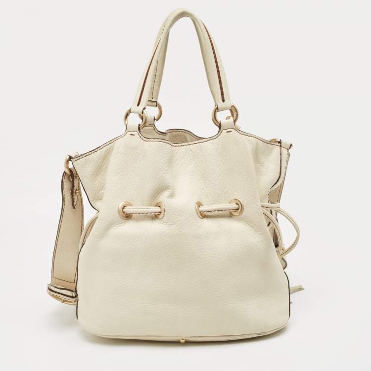 Pre Owned Lancel Off White Leather Premiere Flirt Bucket Bag
