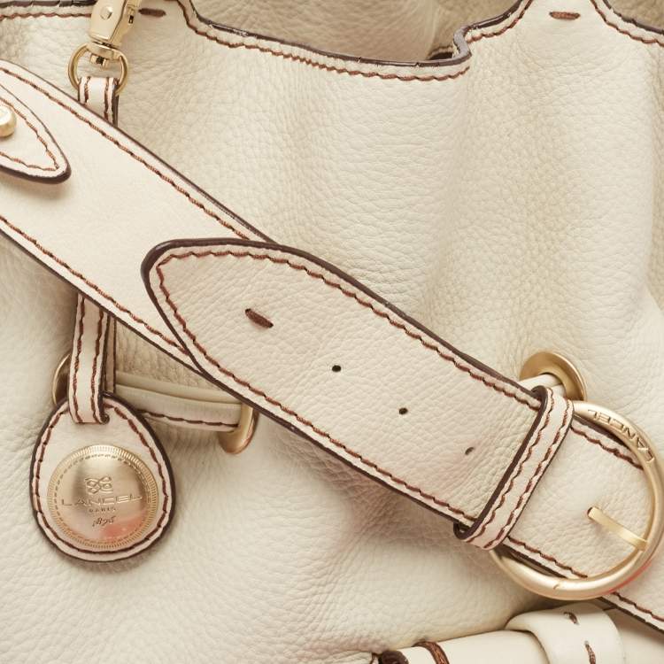 Pre Owned Lancel Off White Leather Premiere Flirt Bucket Bag