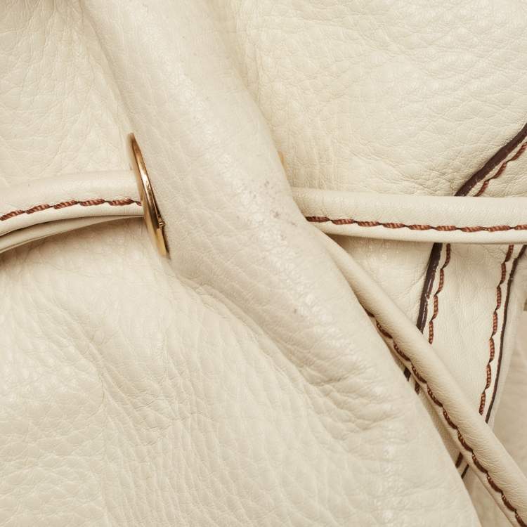Pre Owned Lancel Off White Leather Premiere Flirt Bucket Bag