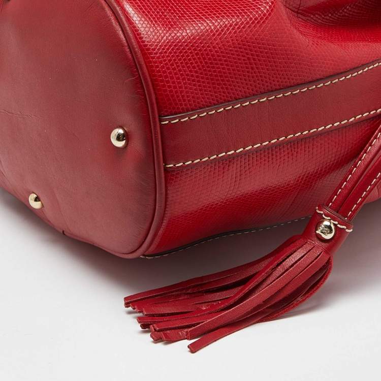 Pre Owned Lancel Red Leather Drawstring Hobo