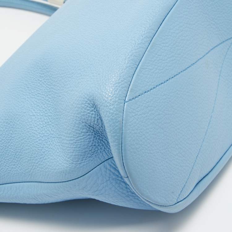 Pre Owned Lancel Light Blue Leather Large Flora Tote