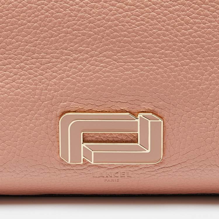 Pre Owned Lancel Peach Leather Top Zip Shopper Tote