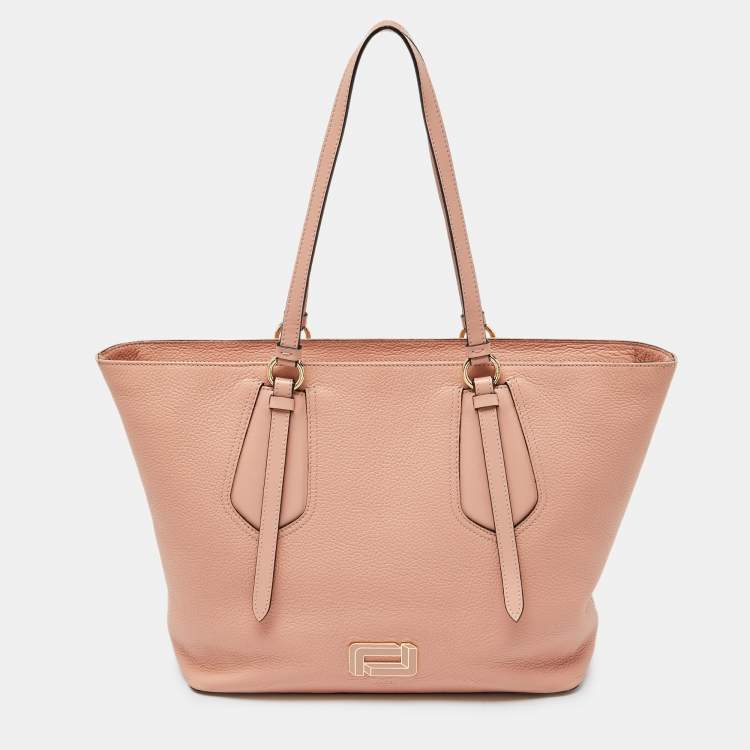 Pre Owned Lancel Peach Leather Top Zip Shopper Tote