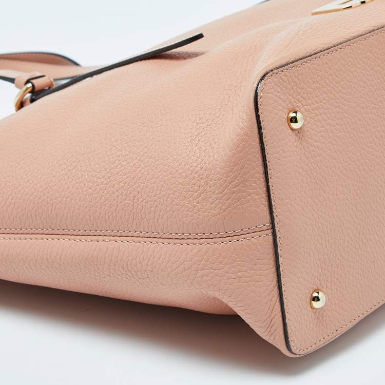 Pre Owned Lancel Peach Leather Top Zip Shopper Tote