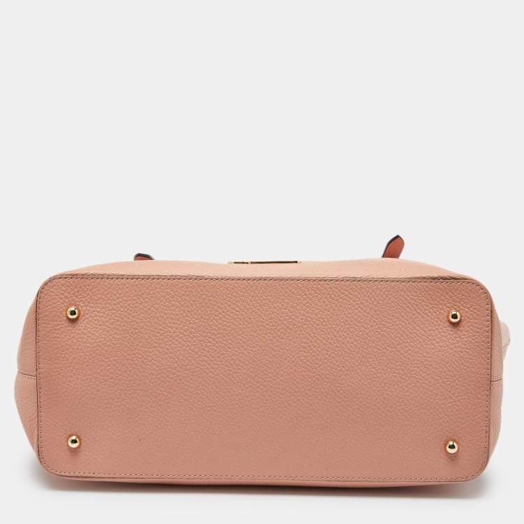 Pre Owned Lancel Peach Leather Top Zip Shopper Tote