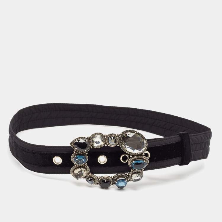 Lanvin Black Satin Crystal Embellished Buckle Waist Belt Belt S Lanvin The Luxury Closet