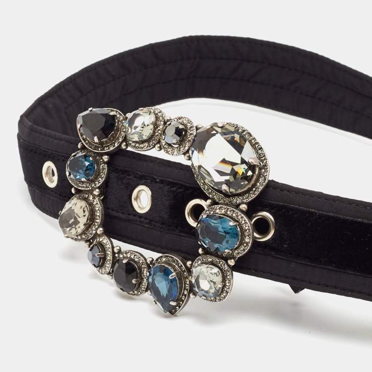 Pre Owned Lanvin Black Satin Crystal Embellished Buckle Waist Belt Belt S