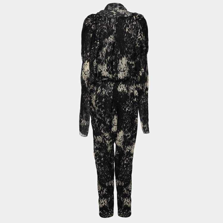 Pre Owned Lanvin Black/Cream Printed Silk Jumpsuit M