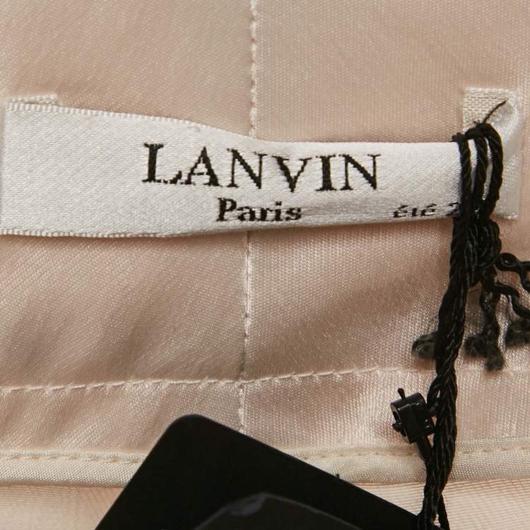 Pre Owned Lanvin Cream Satin Wide-Leg Trousers XL