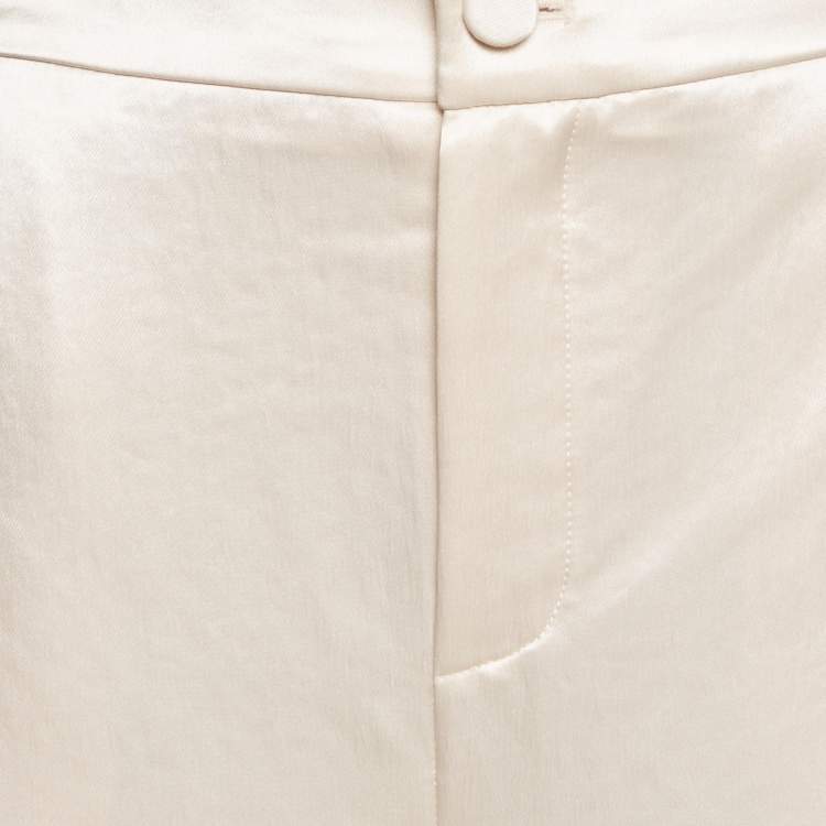 Pre Owned Lanvin Cream Satin Wide-Leg Trousers XL